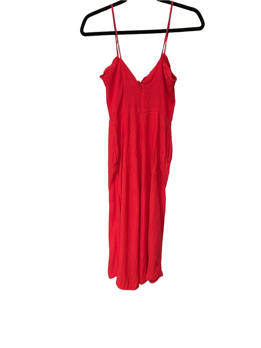 Free People Red Satin Button-Front Lace-Trim Jumpsuit